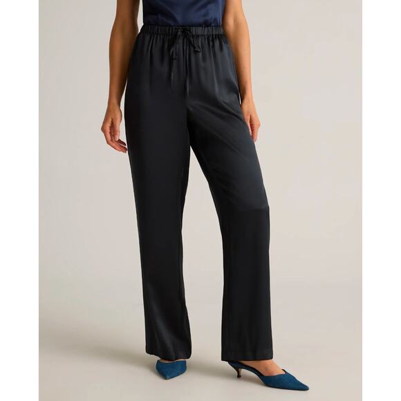 Quince Black 100% Silk High-rise Relaxed Wide Leg Pants, size XL - Picture 1 of 10